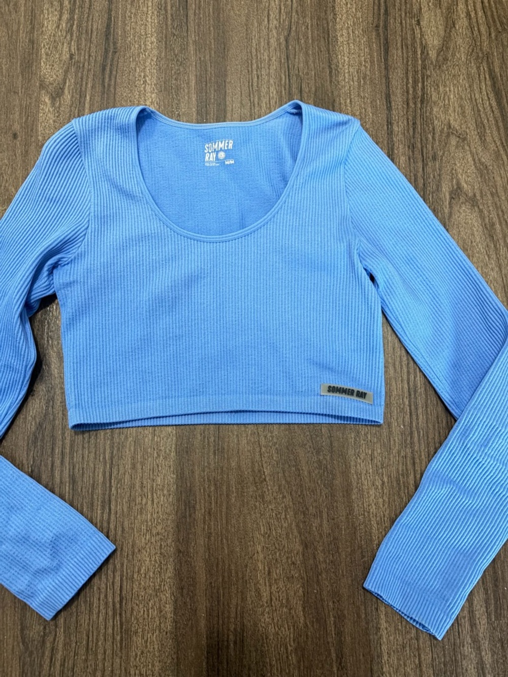 Summer Ray Ribbed Sky Blue Long-Sleeve Crop Top
